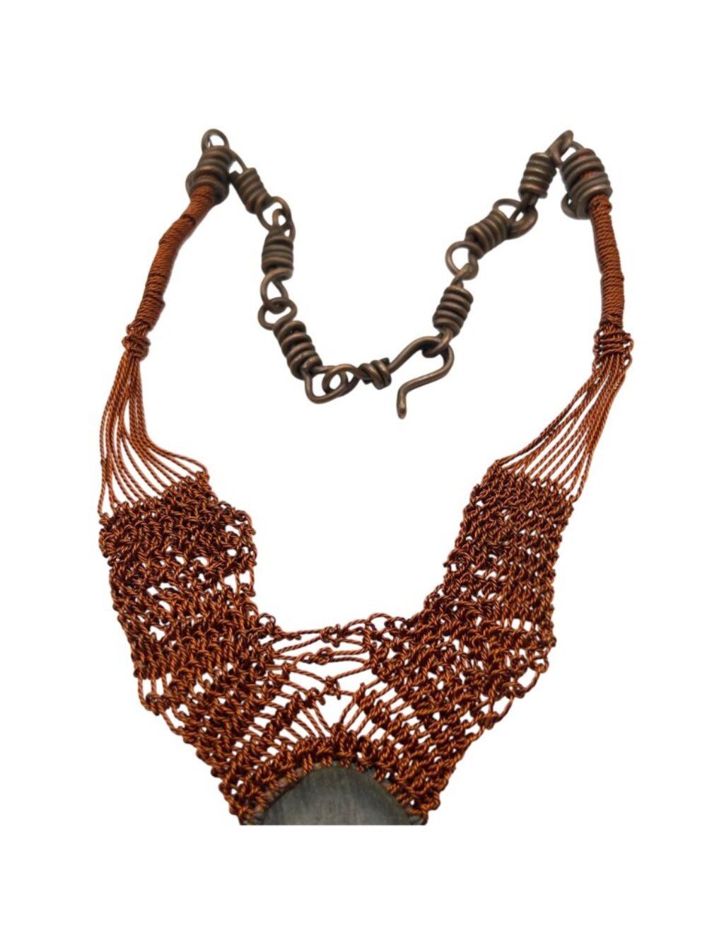 Handmade Copper Wire Wrapped Silver Sheen Obsidian Necklace Boho Statement - Picture 8 of 11